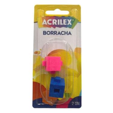 Imagem de Borracha Cubos Coloridos Blister com 2 Unidades - Acrilex, Rosa e Azul