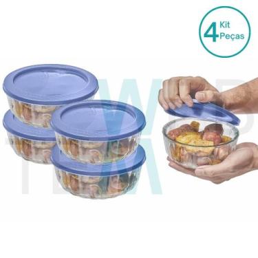 Imagem de Kit 4 Potes Tigela Saladeira de Vidro com Tampa Plástica Oceani 600ml 