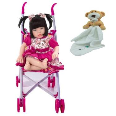 Imagem de Boneca Bebê Reborn Balbucia 910 +Carrinho Passeio e Naninha - Sid Nyl