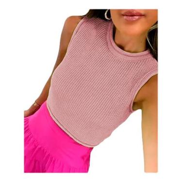 Imagem de Cropped Feminino Soltinho Verão Tricot Blusinha Regata Moda - EUC STOR