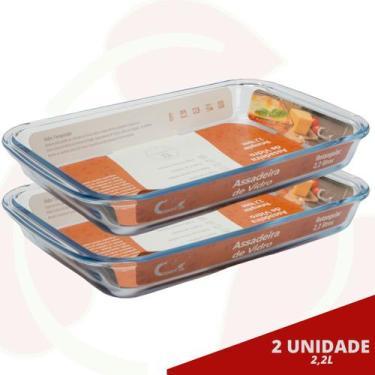 Imagem de 2UNI Assadeira Retangular 2,2L Média Saladeira Forno Microondas - Casa