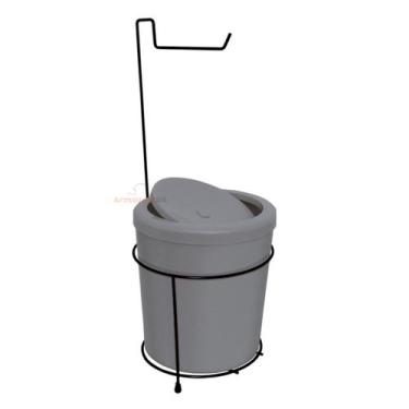 Imagem de Suporte Porta Papel Higiênico Com Lixeira 5L Cesto Lixo Tampa Basculan