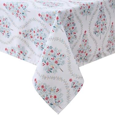 Imagem de Laura Ashley Toalha de mesa decorativa, resistente a rugas e manchas, repelente de água, fácil de cuidar, tecido de poliéster lavável para jantar, cozinha, férias, festa, 177,8 cm, redondo, treliça de