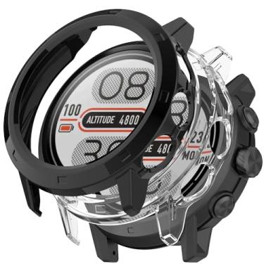 Imagem de Accdeny [Pacote com 2] Capa com protetor de tela de vidro temperado compatível com COROS APEX Pro, dureza 9H, 360°, capa protetora ultrafina de policarbonato preta transparente