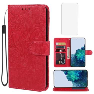 Imagem de Gufuwo Capa para Galaxy S22 5G, capa carteira para Samsung S22 SM-S901U com protetor de tela de vidro temperado, flor de renda, couro PU, flip com suporte para cartão de crédito, capa para celular