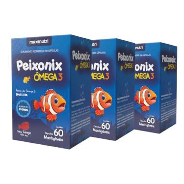 Imagem de Kit 3 Peixonix Ômega 3 Infantil EPA DHA 60 Cápsulas Mastigáveis Sabor Cereja Maxigold