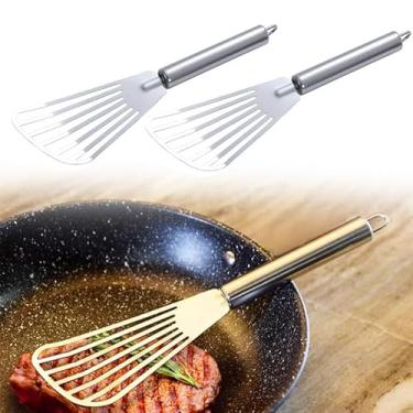 Imagem de Pacote com 2 espátulas de peixe – Espátula de aço inoxidável flexível de metal polido para cozinha – Espátula de metal para peixe, ovo, batatas fritas, bife de panqueca (pacote com 2)
