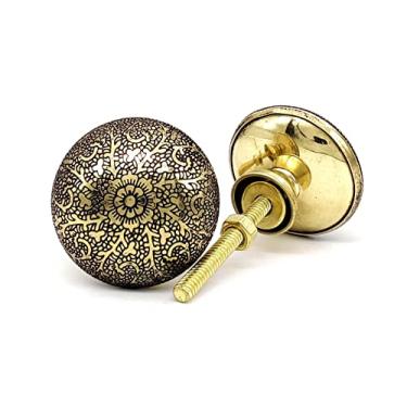 Imagem de 5MOONSUN5 Puxadores de armário de cozinha de latão antigo, puxadores de gaveta vintage redondos dourados antigos para porta de armário de quarto, padrão floral vitoriano dourado envelhecido (conjunto