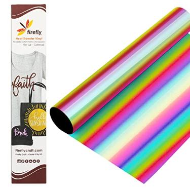Imagem de Firefly Craft Folha de vinil elástica para transferência de calor | Vinil metálico HTV | Vinil de ferro em folha para Cricut e silhueta | Estilo espelhado Vinil prensado a calor para camisetas – 30,48 cm x 50,80 cm, Rainbow Stripe, 1 sheet, 1