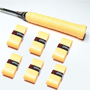 Imagem de SPPHONEIX Pacote com 6 fitas adesivas para raquete de tênis (6 aderências) com alça que absorve o suor para tênis, badminton, squash, golfe, pesca e pickleball (laranja)