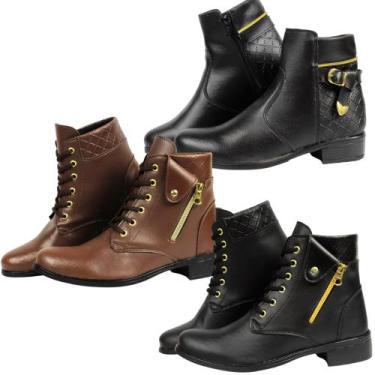 Imagem de Kit 3 Pares Coturno Feminino Botas Cano Curto Atacado Varejo - Lovely 