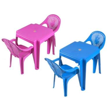 Imagem de Kit 1 Mesa + 2 Cadeiras Infantis para Criança Plástico Resistentes - A