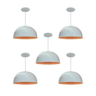 Imagem de Kit 5 Luminária Pendente Meia Lua 24cm Com Interior Laranja Fiação 110
