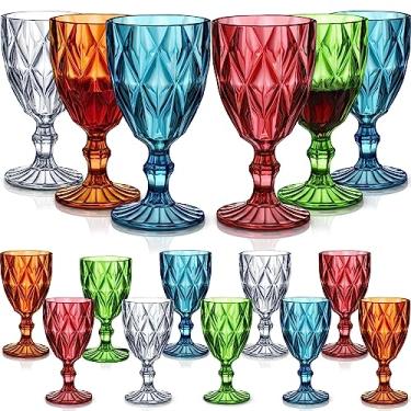 Imagem de Zhehao 16 peças de taças de vinho vintage de acrílico 340 g com padrão em relevo coloridas, à prova de estilhaçamento, reutilizáveis, conjunto de utensílios para bebidas champanhe, taças de plástico,
