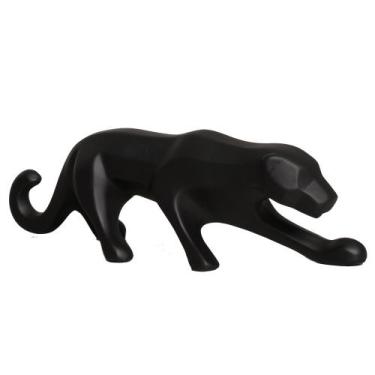 Imagem de Estatueta Pantera em Cerâmica Decorativo Home Preto Fosco - Sara Decor