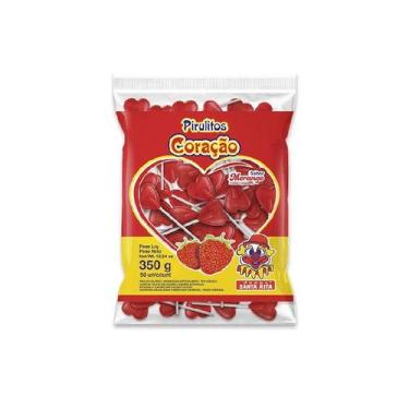 Imagem de Pirulito Coração Morango Santa Rita  - Pacote com 350G - DOCES SANTA R