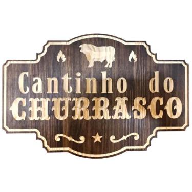 Imagem de Placa Decorativa Cantinho do Churrasco em Madeira Entalhada - Carmisin