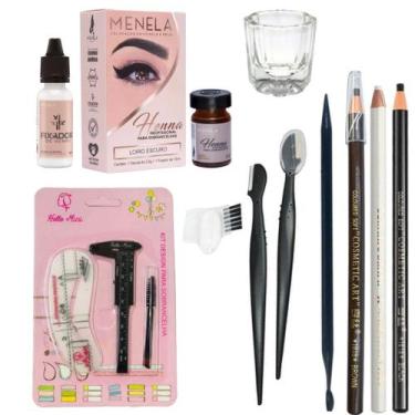 Imagem de Kit Henna Menela Sobrancelha Completo Navalhas Macrilan 3 Lápis Dermat