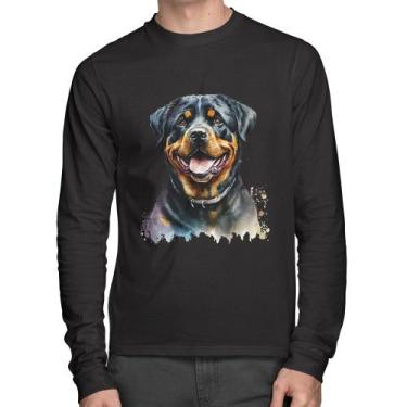 Imagem de Camiseta Algodão Cachorro Rottweiler Manga Longa - Foca na Moda, Preto