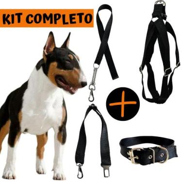 Imagem de Kit Coleira Peitoral Cinto Segurança Guia Mola Bull Terrier - Dogvix, 