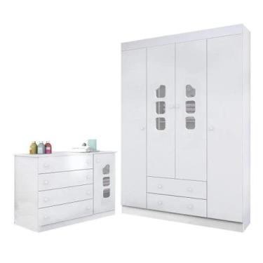 Imagem de Conjunto Quarto de Bebê Guarda Roupa e Cômoda Lívia Branco - Phoenix B