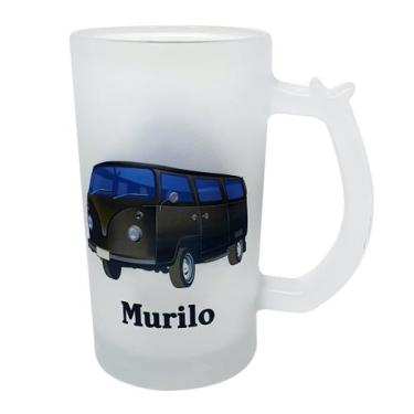 Imagem de Caneca Vidro Jateado Chopp Cerveja Personalizada Kombi Preta - GMH Pro