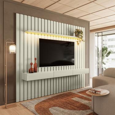 Imagem de Painel Ripado com Rack Suspenso até 70 Polegadas Tulum com LED 1 PT 2 GV Off White Alt 218 Larg 222 cm