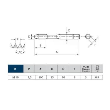 Imagem de Macho máquina sigma canal helicoidal 2002/2 m10 x 1,5 din 3 - OSG