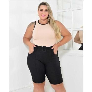 Imagem de Bermuda Feminina Bengaline Plus Size Lycra 42 Ao 52 Com Cinto - BC Gir