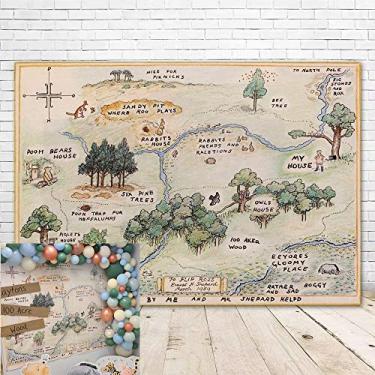 Imagem de Pano de fundo do Ursinho Pooh para chá de bebê 100 acres fundo do Ursinho Pooh de 18 x 12 cm, fundo do Ursinho Ursinho Pooh para crianças de um ano de idade