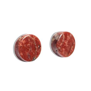 Imagem de Brinco Botton Pedra Dolomita Vermelha Tarraxa Banho Dourado