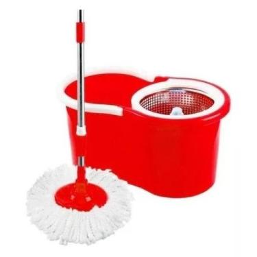 Imagem de Balde Spin Mop Esfregão Giratório Cesto Inox + 1 Refil de microfibra V