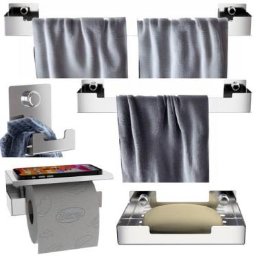 Imagem de Kit Acessórios Banheiro 5 Peças Inox Dupla Fixação SF.ELG - ShopForte