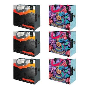 Imagem de Sacola de Ráfia Retornável 35x40x18cm Sortida (6 unidades) - B4U