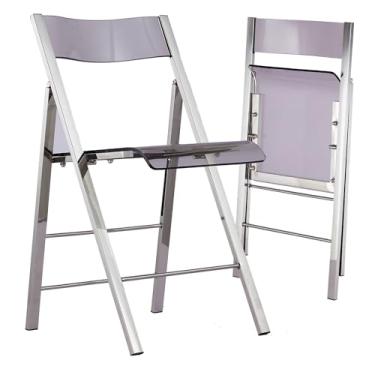 Imagem de ISL Furnishings Cadeiras dobráveis de acrílico Kasper Flex modernas – Cadeira Lucite transparente dobrável com moldura de aço cromado para ambientes internos, externos, jantar, mesa, escritório,