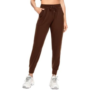 Imagem de FULLSOFT Calça de moletom feminina para corrida com bolsos, calça legging macia para ciclismo, lounge, treino, corrida, Marrom sem cordão