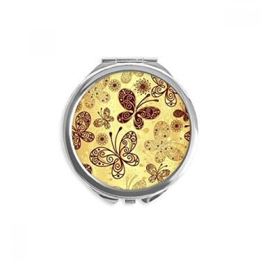 Imagem de Papel de parede amarelo borboleta espelhado, redondo, portátil, bolso para maquiagem