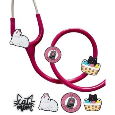 Imagem de Plifal Etiqueta de pingente de estetoscópio para enfermeira - 5 peças de berloque de estetoscópio de gatos fofos etiqueta de mãe de gato acessórios personalizados para MDF Littmann vários estilos,