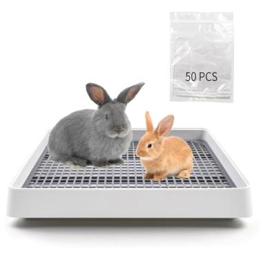 Imagem de MUYG Caixa de areia de coelho grande para gaiola, caixa de areia de coelho, grade de banheiro com 50 peças, forro descartável para gaiola de coelho, bandeja de areia de porquinho-da-índia com grade