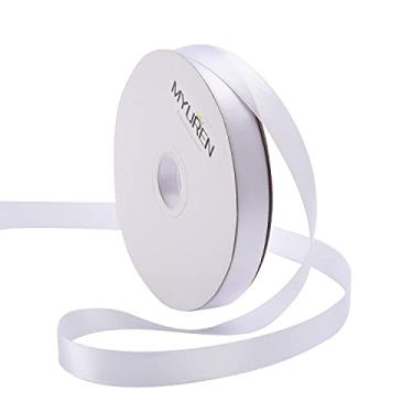 Imagem de Fita de cetim de poliéster branco dupla face de 1,5 cm x 50 metros para embrulho de presente, lembrancinha de festa, chá de bebê, enfeites de convite, suprimentos de artesanato para arranjo floral