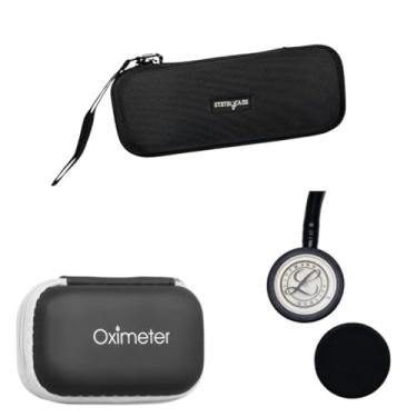 Imagem de 3 EM 1 Case Estojo para Estetoscopio Littmann 3M, Bic E Estojo Porta Case De Oximetro De Pulso De Dedo, Protetor de Diafragma Campanula (Stetnocase preto + Oxi preto + Protetor)