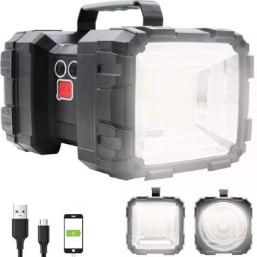 Imagem de HAASHADA Lanterna de LED recarregável, holofote de LED, grande capacidade de potência, 15000LM 20h, modo de espera ultralongo, 7 modos de iluminação, luz de trabalho, acampamento, impermeável, para