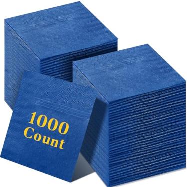 Imagem de Fulmoon Guardanapos de bebida com 2 camadas de 1000 unidades, 24 x 24 cm, guardanapos descartáveis de papel para coquetel, casamento, jantar, almoço, aniversário, festa, pratos, sobremesa, bar, (azul)
