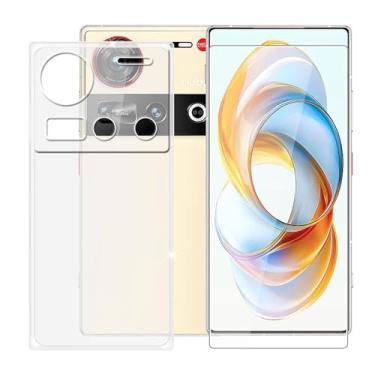 Imagem de Capa para celular ZTE Nubia Z70 Ultra (6,8 polegadas) + vidro temperado, à prova de choque, capa de silicone macio antiarranhões transparente protetor de tela com rigidez 9H
