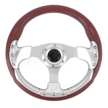 Imagem de Volante de Corrida de 13 Polegadas, Volante Estilo Corrida Em Couro PU Com Raios de Alumínio, Volante Esportivo Universal Com 6 Parafusos (Prata)