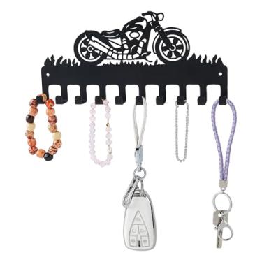 Imagem de SUPERDANT Porta-chaves de metal preto, 10 ganchos, padrão de motocicleta, ganchos fixados na parede, gancho decorativo, organizador para bolsa, roupas, toalha, pendurar na parede, decoração