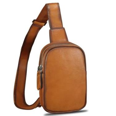 Imagem de LRTO Bolsa tiracolo de couro genuíno para mulheres, pequena bolsa tiracolo feita à mão, mochila de ombro retrô, mochila vintage, Marrom, Small, Mochilas Sling