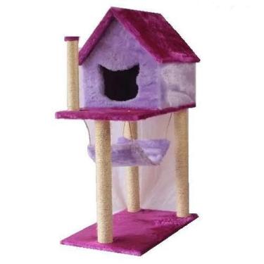 Imagem de Arranhador Para Gatos Casa Com Rede - Roxo Com Lilás - Akara Do Gato