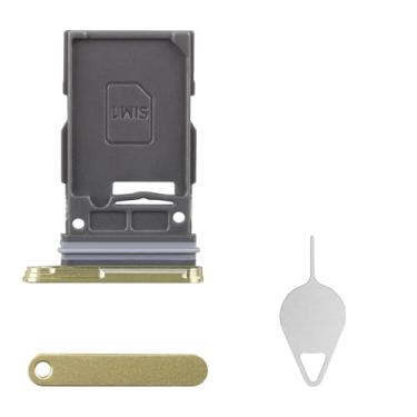 Imagem de BESJMYT Substituição da bandeja do cartão SIM para Samsung Galaxy S24 Plus (versão SIM único) Adaptador de suporte de compartimento de bandeja de cartão amarelo âmbar com ejetor de agulha para S24+