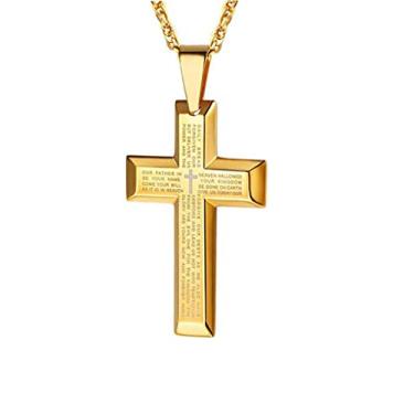 Imagem de Colar com pingente de cruz, corrente banhada a ouro 18 quilates, corrente de aço inoxidável, colar simples de cruz polida e sólida para homens e meninos Dourado